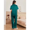 image:imageEkouaer Womens Silk Pajama Sets Silky Short Sleeve Pjs 2 Piece Silk Button Down Pajamas Soft Satin Pj Pants SetBlue Green