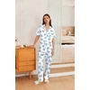 image:imageEkouaer Womens Silk Pajama Sets Silky Short Sleeve Pjs 2 Piece Silk Button Down Pajamas Soft Satin Pj Pants SetBlue Hydrangea
