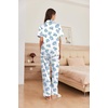 image:imageEkouaer Womens Silk Pajama Sets Silky Short Sleeve Pjs 2 Piece Silk Button Down Pajamas Soft Satin Pj Pants SetBlue Hydrangea