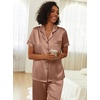 image:imageEkouaer Womens Silk Pajama Sets Silky Short Sleeve Pjs 2 Piece Silk Button Down Pajamas Soft Satin Pj Pants SetBrown