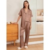 image:imageEkouaer Womens Silk Pajama Sets Silky Short Sleeve Pjs 2 Piece Silk Button Down Pajamas Soft Satin Pj Pants SetBrown
