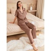 image:imageEkouaer Womens Silk Pajama Sets Silky Short Sleeve Pjs 2 Piece Silk Button Down Pajamas Soft Satin Pj Pants SetBrown