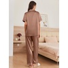 image:imageEkouaer Womens Silk Pajama Sets Silky Short Sleeve Pjs 2 Piece Silk Button Down Pajamas Soft Satin Pj Pants SetBrown