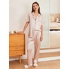 image:imageEkouaer Womens Silk Pajama Sets Silky Short Sleeve Pjs 2 Piece Silk Button Down Pajamas Soft Satin Pj Pants SetChampagne