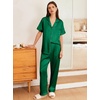 image:imageEkouaer Womens Silk Pajama Sets Silky Short Sleeve Pjs 2 Piece Silk Button Down Pajamas Soft Satin Pj Pants SetDark Green