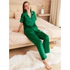 image:imageEkouaer Womens Silk Pajama Sets Silky Short Sleeve Pjs 2 Piece Silk Button Down Pajamas Soft Satin Pj Pants SetDark Green