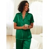 image:imageEkouaer Womens Silk Pajama Sets Silky Short Sleeve Pjs 2 Piece Silk Button Down Pajamas Soft Satin Pj Pants SetDark Green