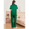 image:imageEkouaer Womens Silk Pajama Sets Silky Short Sleeve Pjs 2 Piece Silk Button Down Pajamas Soft Satin Pj Pants SetDark Green