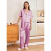 image:imageEkouaer Womens Silk Pajama Sets Silky Short Sleeve Pjs 2 Piece Silk Button Down Pajamas Soft Satin Pj Pants SetFuchsia