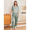 image:imageEkouaer Womens Silk Pajama Sets Silky Short Sleeve Pjs 2 Piece Silk Button Down Pajamas Soft Satin Pj Pants SetIce Green