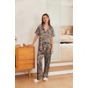 image:imageEkouaer Womens Silk Pajama Sets Silky Short Sleeve Pjs 2 Piece Silk Button Down Pajamas Soft Satin Pj Pants SetLeopard