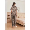image:imageEkouaer Womens Silk Pajama Sets Silky Short Sleeve Pjs 2 Piece Silk Button Down Pajamas Soft Satin Pj Pants SetLeopard