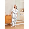 image:imageEkouaer Womens Silk Pajama Sets Silky Short Sleeve Pjs 2 Piece Silk Button Down Pajamas Soft Satin Pj Pants SetLeopard Bow
