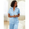 image:imageEkouaer Womens Silk Pajama Sets Silky Short Sleeve Pjs 2 Piece Silk Button Down Pajamas Soft Satin Pj Pants SetLight Blue