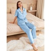 image:imageEkouaer Womens Silk Pajama Sets Silky Short Sleeve Pjs 2 Piece Silk Button Down Pajamas Soft Satin Pj Pants SetLight Blue