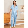 image:imageEkouaer Womens Silk Pajama Sets Silky Short Sleeve Pjs 2 Piece Silk Button Down Pajamas Soft Satin Pj Pants SetLight Blue