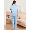 image:imageEkouaer Womens Silk Pajama Sets Silky Short Sleeve Pjs 2 Piece Silk Button Down Pajamas Soft Satin Pj Pants SetLight Blue