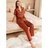 image:imageEkouaer Womens Silk Pajama Sets Silky Short Sleeve Pjs 2 Piece Silk Button Down Pajamas Soft Satin Pj Pants SetLight Brown