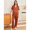 image:imageEkouaer Womens Silk Pajama Sets Silky Short Sleeve Pjs 2 Piece Silk Button Down Pajamas Soft Satin Pj Pants SetLight Brown