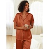 image:imageEkouaer Womens Silk Pajama Sets Silky Short Sleeve Pjs 2 Piece Silk Button Down Pajamas Soft Satin Pj Pants SetLight Brown