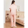 image:imageEkouaer Womens Silk Pajama Sets Silky Short Sleeve Pjs 2 Piece Silk Button Down Pajamas Soft Satin Pj Pants SetLight Pink