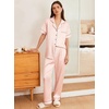 image:imageEkouaer Womens Silk Pajama Sets Silky Short Sleeve Pjs 2 Piece Silk Button Down Pajamas Soft Satin Pj Pants SetLight Pink