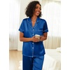 image:imageEkouaer Womens Silk Pajama Sets Silky Short Sleeve Pjs 2 Piece Silk Button Down Pajamas Soft Satin Pj Pants SetNavy Blue