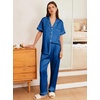 image:imageEkouaer Womens Silk Pajama Sets Silky Short Sleeve Pjs 2 Piece Silk Button Down Pajamas Soft Satin Pj Pants SetNavy Blue