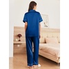image:imageEkouaer Womens Silk Pajama Sets Silky Short Sleeve Pjs 2 Piece Silk Button Down Pajamas Soft Satin Pj Pants SetNavy Blue