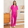 image:imageEkouaer Womens Silk Pajama Sets Silky Short Sleeve Pjs 2 Piece Silk Button Down Pajamas Soft Satin Pj Pants SetRose Red