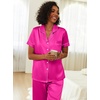 image:imageEkouaer Womens Silk Pajama Sets Silky Short Sleeve Pjs 2 Piece Silk Button Down Pajamas Soft Satin Pj Pants SetRose Red