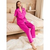 image:imageEkouaer Womens Silk Pajama Sets Silky Short Sleeve Pjs 2 Piece Silk Button Down Pajamas Soft Satin Pj Pants SetRose Red