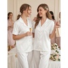 image:imageEkouaer Womens Silk Pajama Sets Silky Short Sleeve Pjs 2 Piece Silk Button Down Pajamas Soft Satin Pj Pants SetWhite