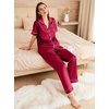 image:imageEkouaer Womens Silk Pajama Sets Silky Short Sleeve Pjs 2 Piece Silk Button Down Pajamas Soft Satin Pj Pants SetWine Red