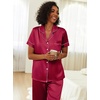image:imageEkouaer Womens Silk Pajama Sets Silky Short Sleeve Pjs 2 Piece Silk Button Down Pajamas Soft Satin Pj Pants SetWine Red