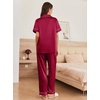 image:imageEkouaer Womens Silk Pajama Sets Silky Short Sleeve Pjs 2 Piece Silk Button Down Pajamas Soft Satin Pj Pants SetWine Red