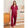 image:imageEkouaer Womens Silk Pajama Sets Silky Short Sleeve Pjs 2 Piece Silk Button Down Pajamas Soft Satin Pj Pants SetWine Red