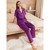 image:imageEkouaer Womens Silk Pajama Sets Silky Short Sleeve Pjs 2 Piece Silk Button Down Pajamas Soft Satin Pj Pants SetWineberry