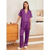 image:imageEkouaer Womens Silk Pajama Sets Silky Short Sleeve Pjs 2 Piece Silk Button Down Pajamas Soft Satin Pj Pants SetWineberry
