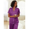 image:imageEkouaer Womens Silk Pajama Sets Silky Short Sleeve Pjs 2 Piece Silk Button Down Pajamas Soft Satin Pj Pants SetWineberry