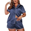 image:imageEkouaer Womens Silk Satin Pajamas Set Short Sleeve Sleepwear Button Down Loungewear 2 Piece Pjs Shorts Set S5X Plus SizeBlue and White Polka Dots