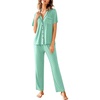 image:imageAvidlove Women Pajamas Set Notch Collar Soft Sleepwear Pjs Short Sleeve Button Down Nightwear with Long PantsBgreen With Black Dots