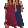 image:imageEkouaer 2 Pack Nightgowns for Women Sleepshirt Short Sleeve Night Shirts Soft Sleep Dress Classic NightDress SXXLNavy Bluewine Red