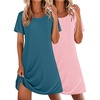 image:imageEkouaer 2 Pack Nightgowns for Women Sleepshirt Short Sleeve Night Shirts Soft Sleep Dress Classic NightDress SXXLOrange Redblue Green