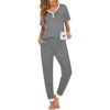 image:imageEkouaer Pajamas for Women Set 2 Piece Lounge Set Short Sleeve Pjs Joggers Long Pants Sleepwear with PocketsBlack Stripe