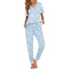 image:imageEkouaer Pajamas for Women Set 2 Piece Lounge Set Short Sleeve Pjs Joggers Long Pants Sleepwear with PocketsBlue Cashew