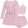 image:imageEkouaer Pajamas for Women Set 3 Piece Lounge Set Soft Pajama Sets Waffle Knit Tank Top and Shorts Cardigan with Pockets SXXLPink Tie Dye