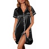 image:imageEkouaer Satin Nightgowns for Women Button Down Nightshirts Silk Sleepshirts Short Sleeve Boyfriend Sleepwear SXXXLBlack