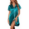 image:imageEkouaer Satin Nightgowns for Women Button Down Nightshirts Silk Sleepshirts Short Sleeve Boyfriend Sleepwear SXXXLBlue Green