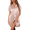 image:imageEkouaer Satin Nightgowns for Women Button Down Nightshirts Silk Sleepshirts Short Sleeve Boyfriend Sleepwear SXXXLChampagne
